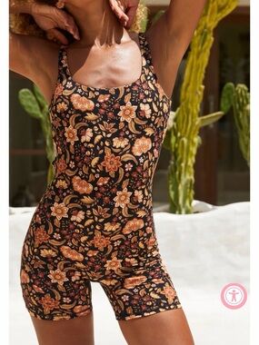 Floral Black & Orange surf suit